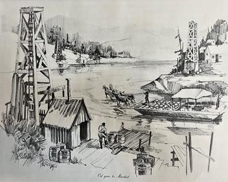 Historical oil industry illustration — oil goes to market